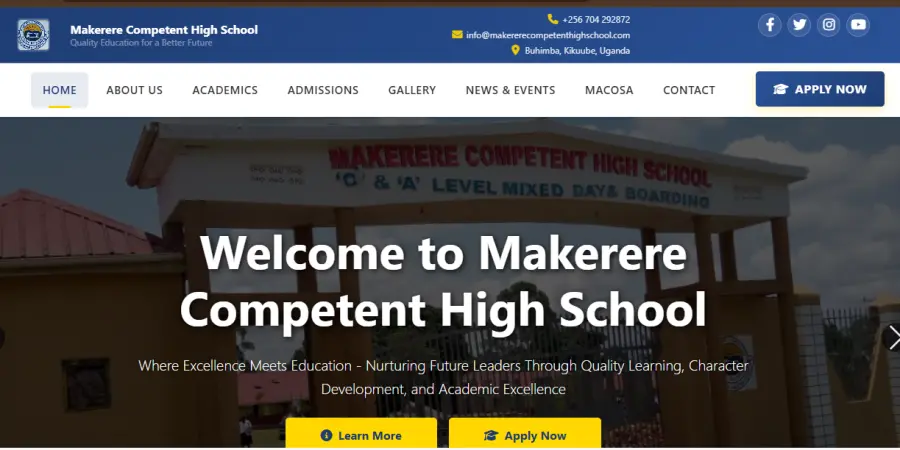 School website with admissions portal designed for Makerere Competent High School by Tech Market Ug